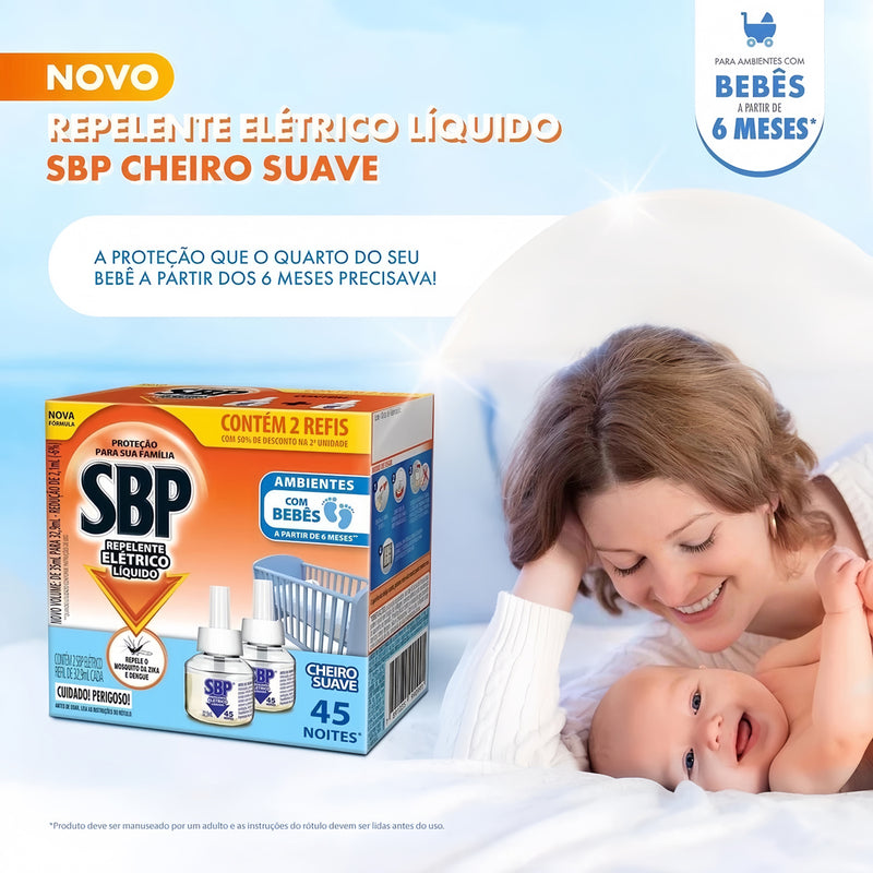 Kit 2 Refís Repelente Elétrico Líquido SBP Cheiro Suave com 32,9mL Cada Refil