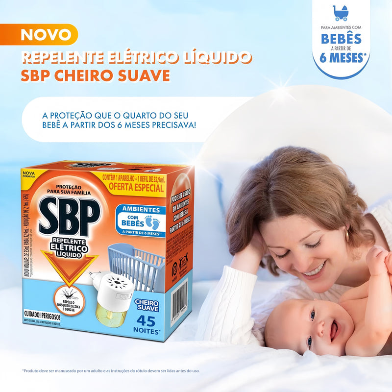 Repelente Elétrico Líquido Cheiro Suave SBP 45 Noites 1 Aparelho + 1 Refil de 32,9 ml